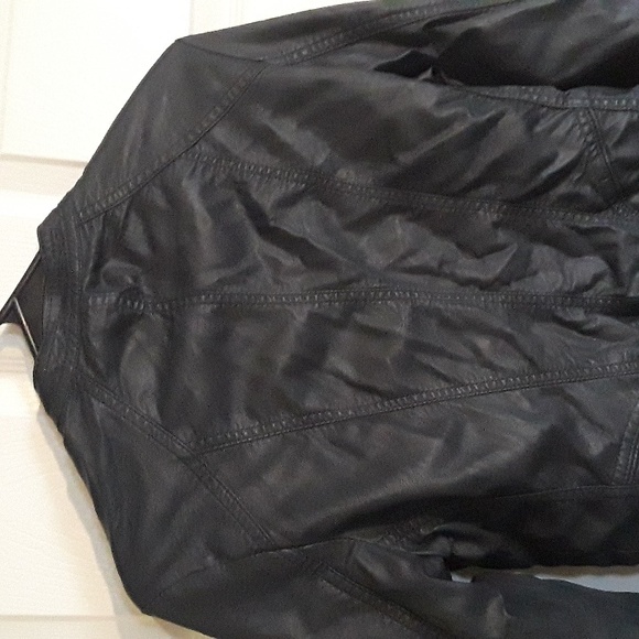 Faux Leather dark Navy Moto Jacket Bought in Italy - Quality! Vegan Gold zip S - Picture 15 of 15